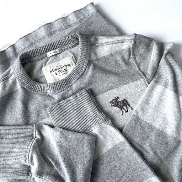 Vintage Y2K Abercrombie & Fitch Gray Stripe Moose Muscle Crewneck Sweater Men XL - Picture 1 of 8